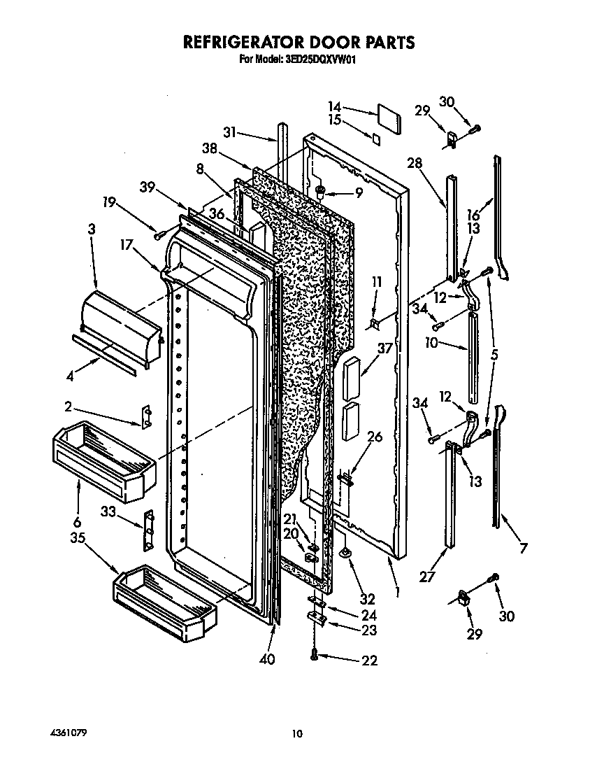 Whirlpool 3ED25DQXVW01 refrigerator door diagram