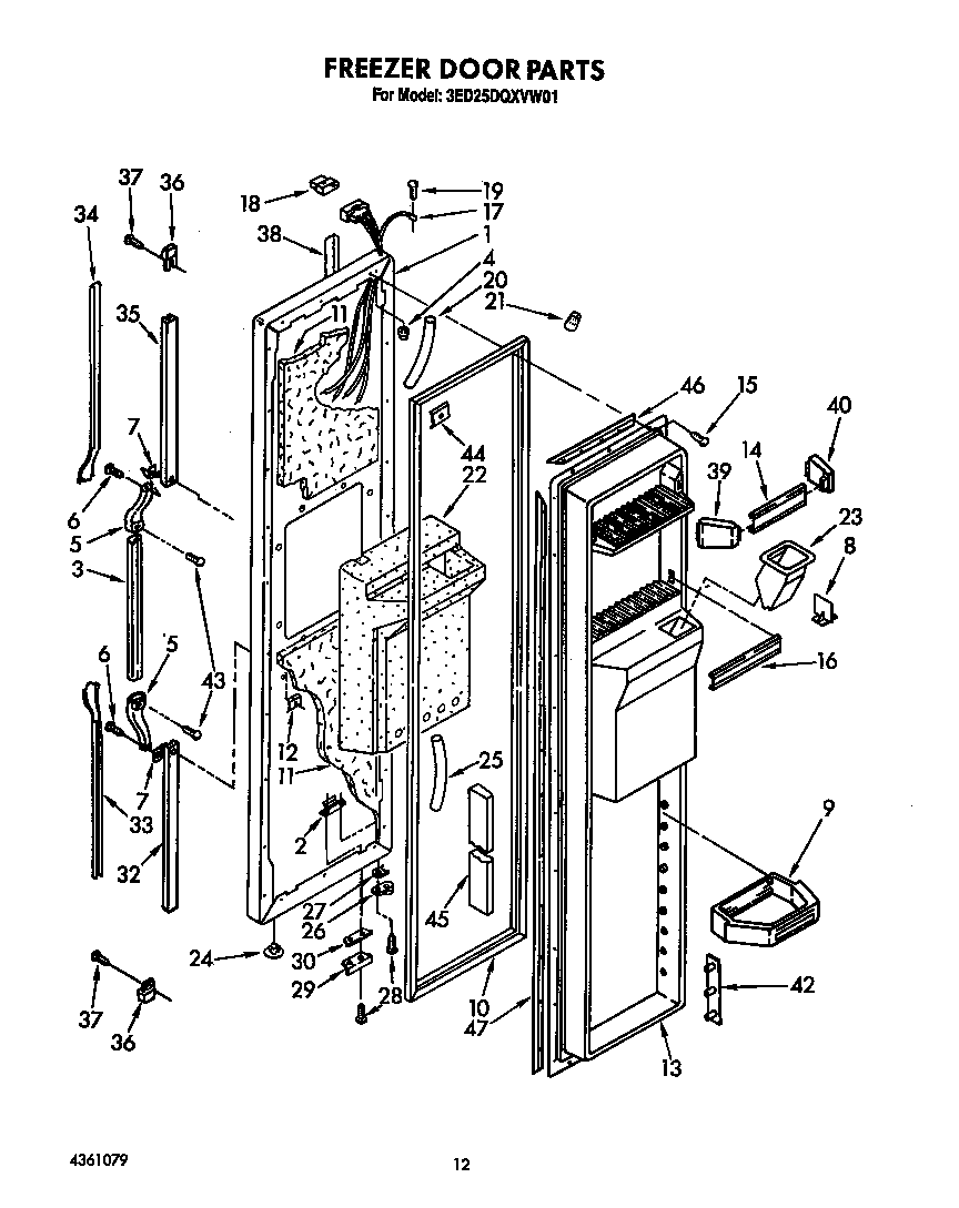 Whirlpool 3ED25DQXVW01 freezer door diagram