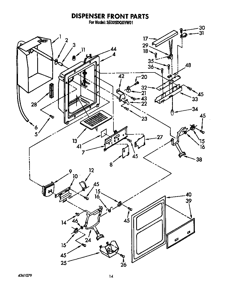 Whirlpool 3ED25DQXVW01 dispenser front diagram