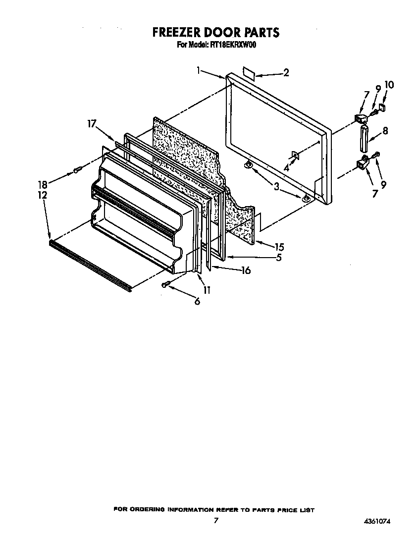 Roper RT18EKRXW00 freezer door diagram