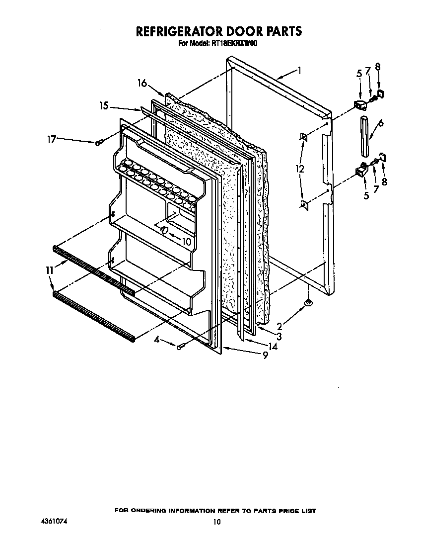 Roper RT18EKRXW00 refrigerator door diagram