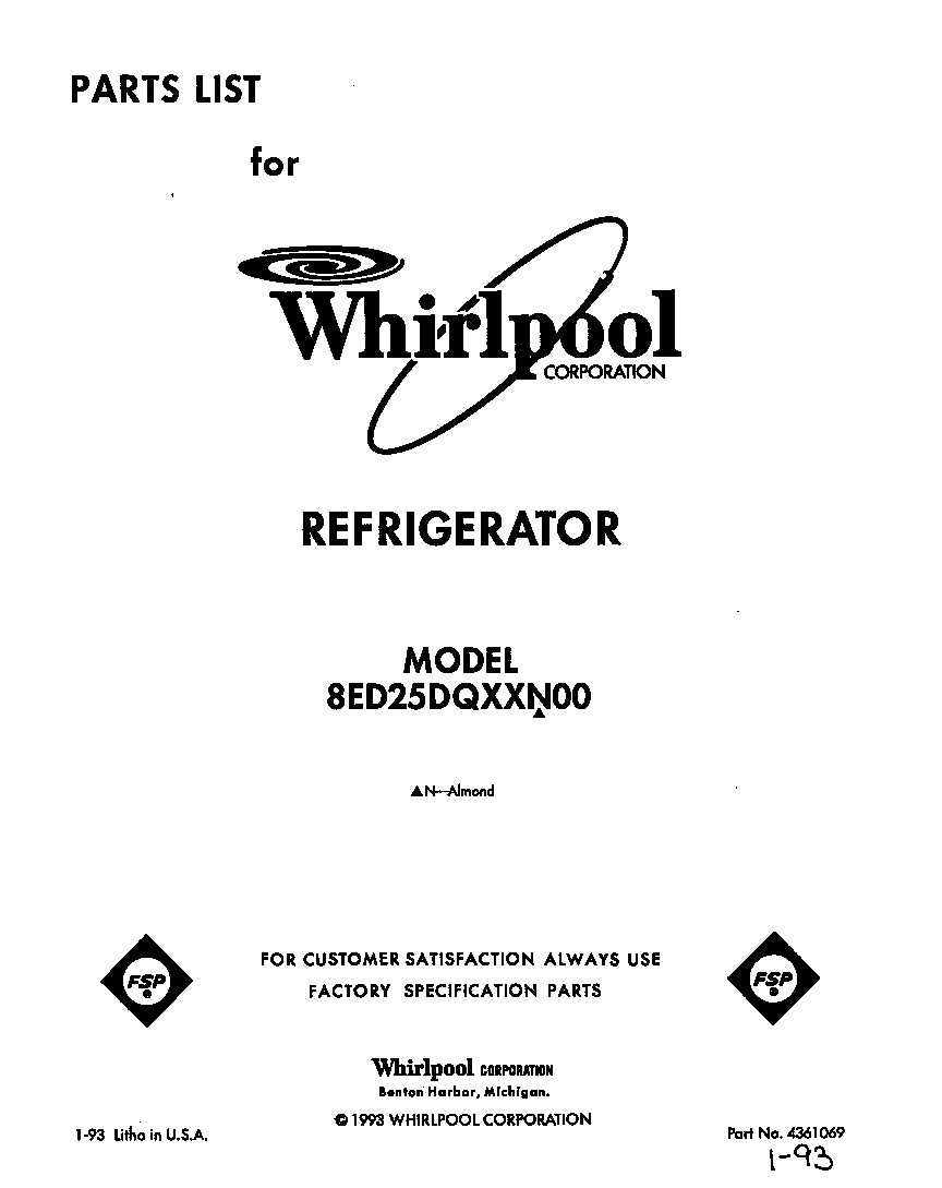 Whirlpool 8ED25DQXXN00 front cover diagram