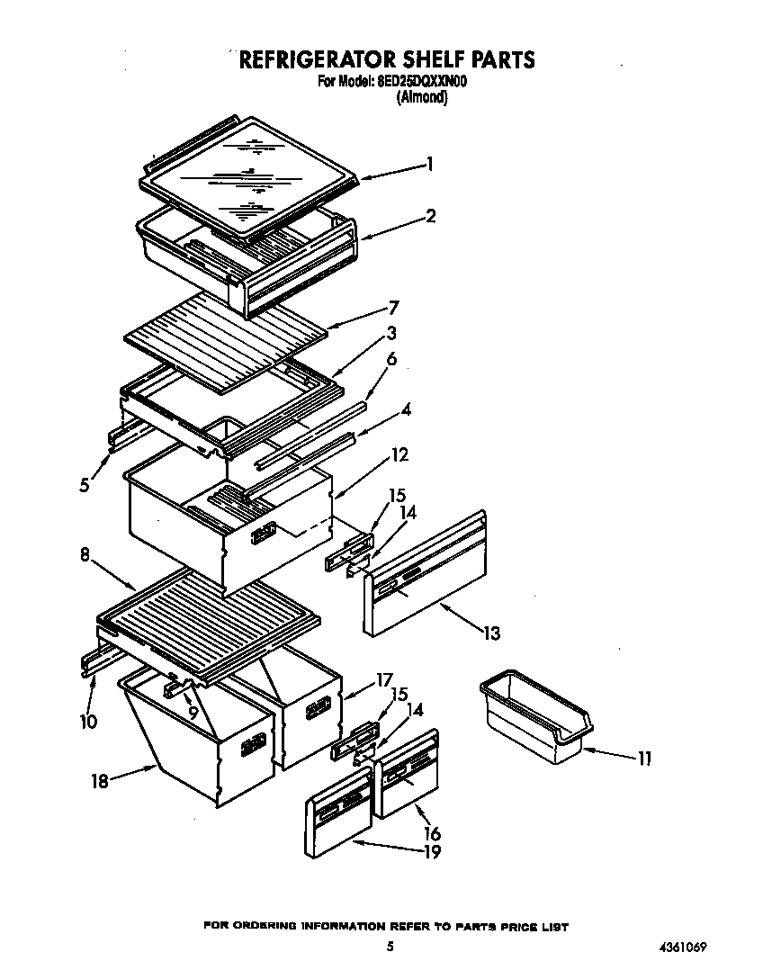 Whirlpool 8ED25DQXXN00 refrigerator shelf diagram