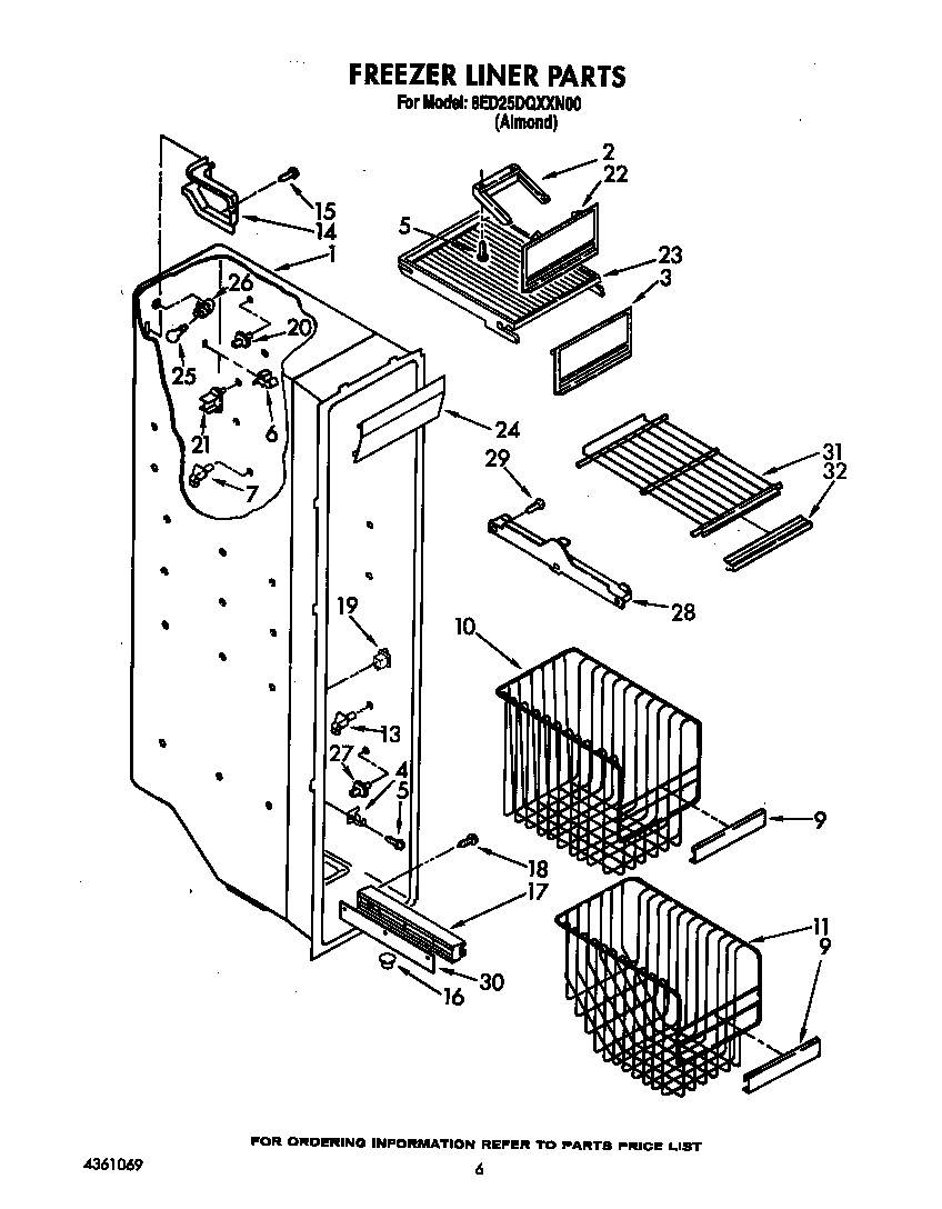 Whirlpool 8ED25DQXXN00 freezer liner diagram