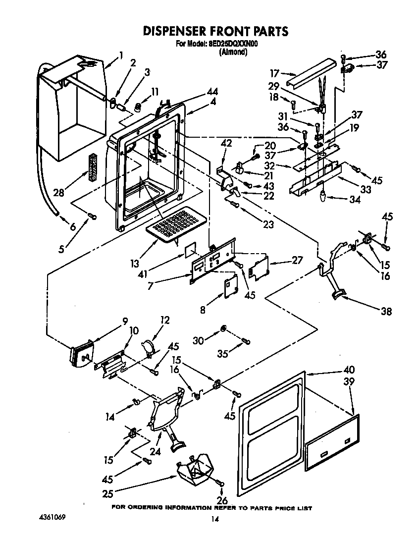 Whirlpool 8ED25DQXXN00 dispenser front diagram