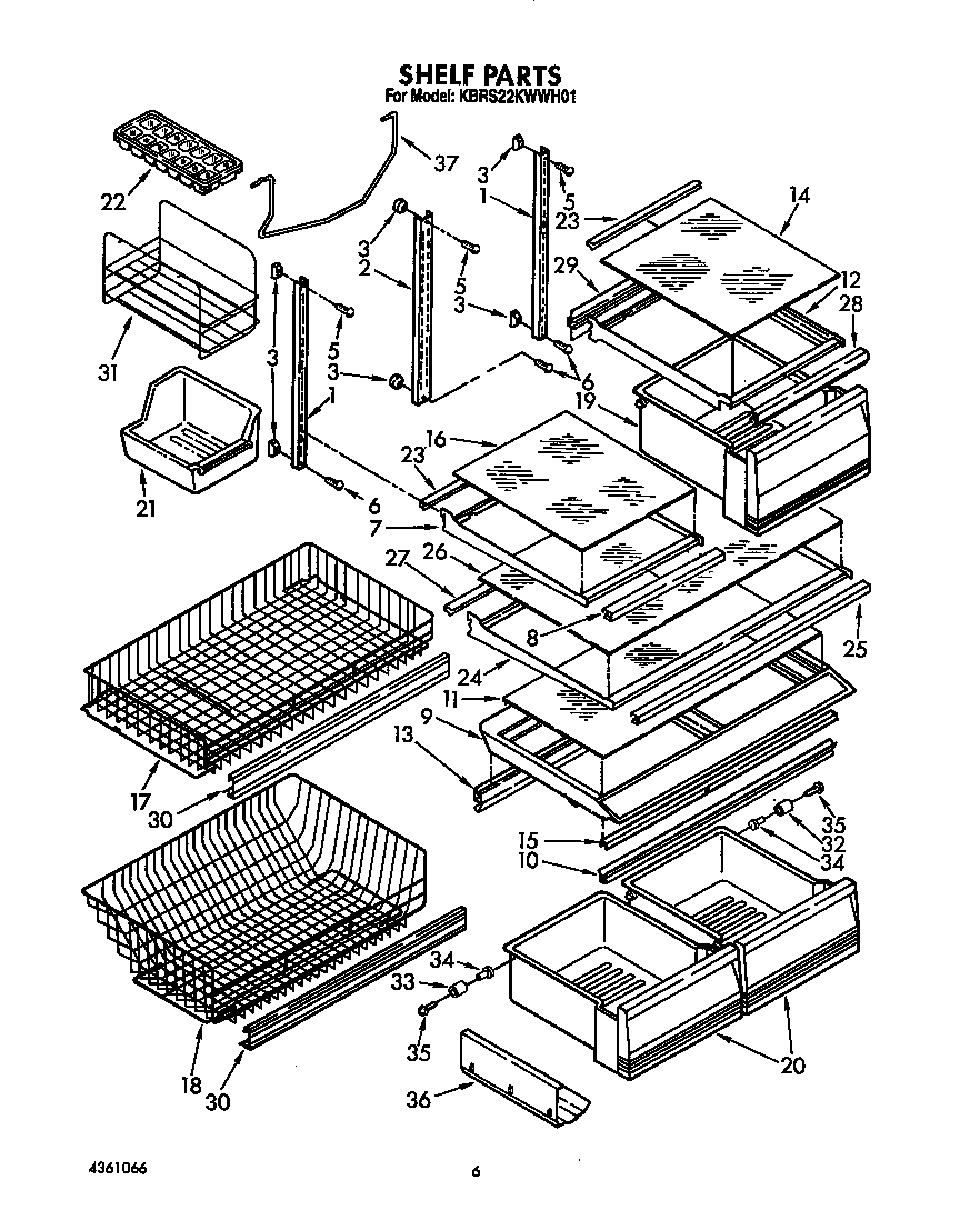 KitchenAid KBRS22KWWH01 shelf diagram