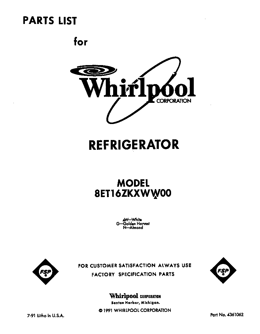 Whirlpool 8ET16ZKXWW00 front cover diagram
