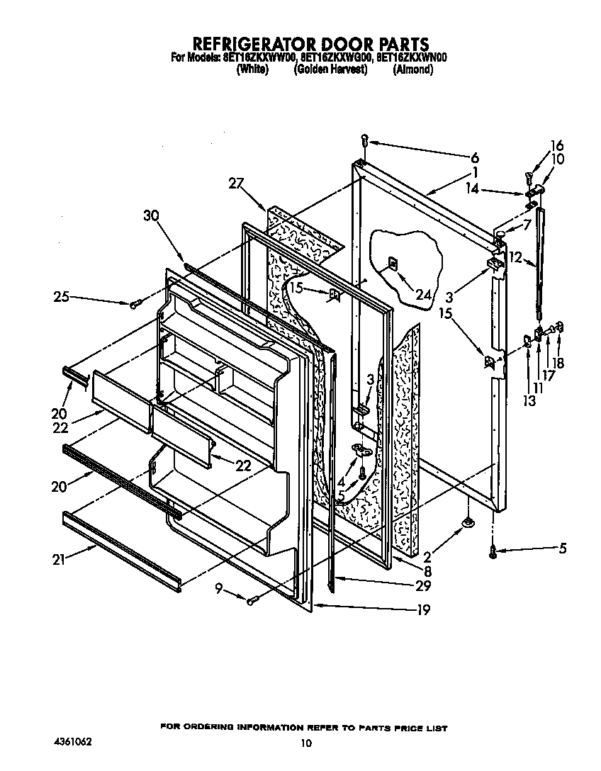 Whirlpool 8ET16ZKXWW00 refrigerator door diagram