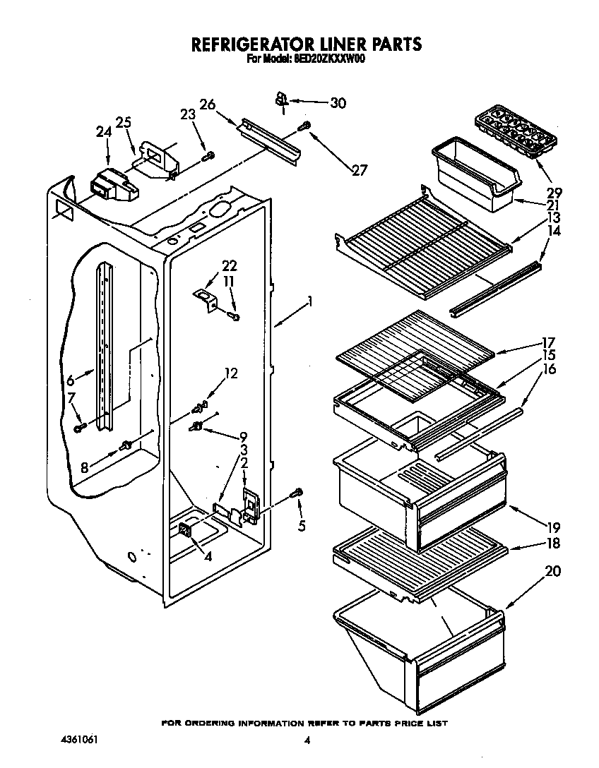 Whirlpool 8ED20ZKXXW00 refrigerator liner diagram