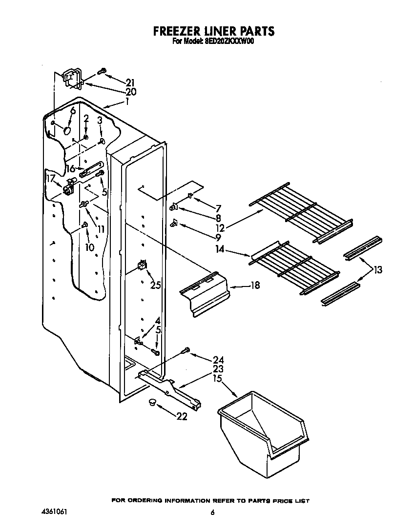 Whirlpool 8ED20ZKXXW00 freezer liner diagram