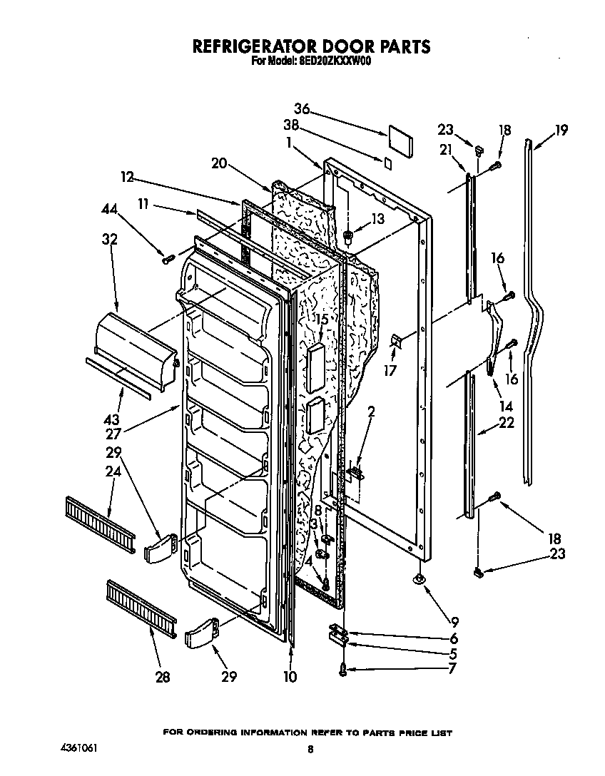 Whirlpool 8ED20ZKXXW00 refrigerator door diagram