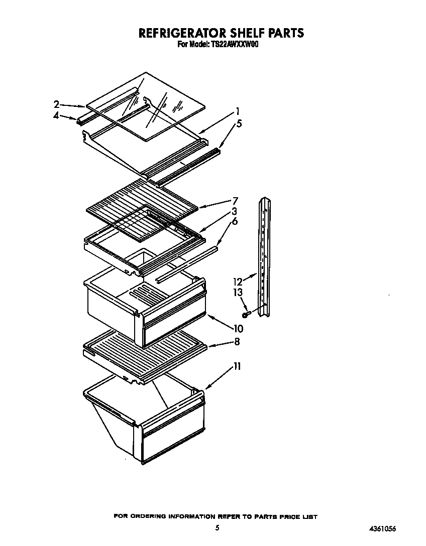 Whirlpool TS22AWXXW00 refrigerator shelf diagram