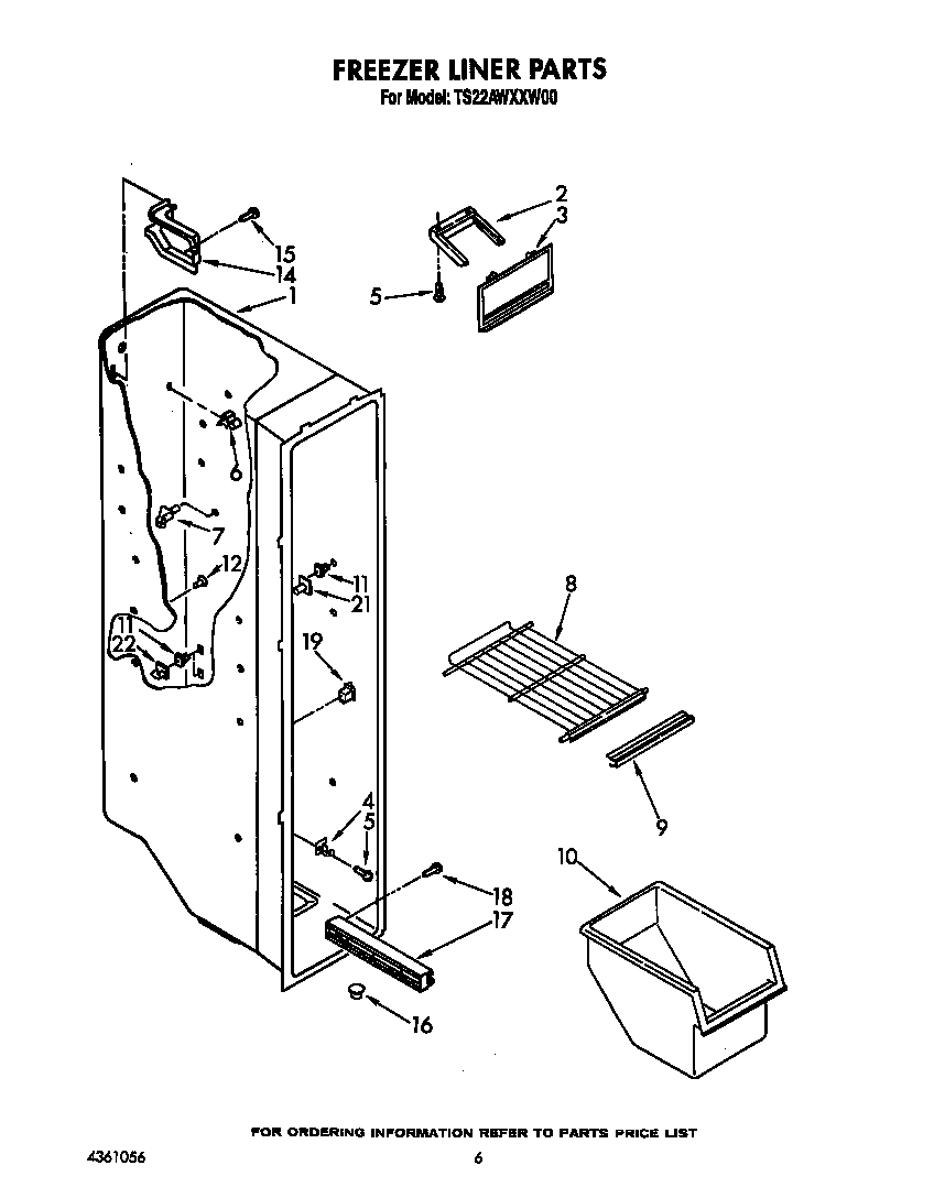 Whirlpool TS22AWXXW00 freezer liner diagram