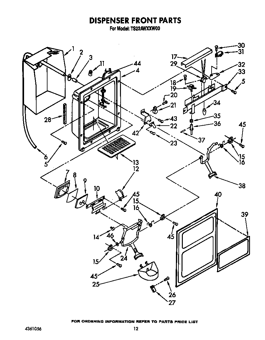 Whirlpool TS22AWXXW00 dispenser front diagram