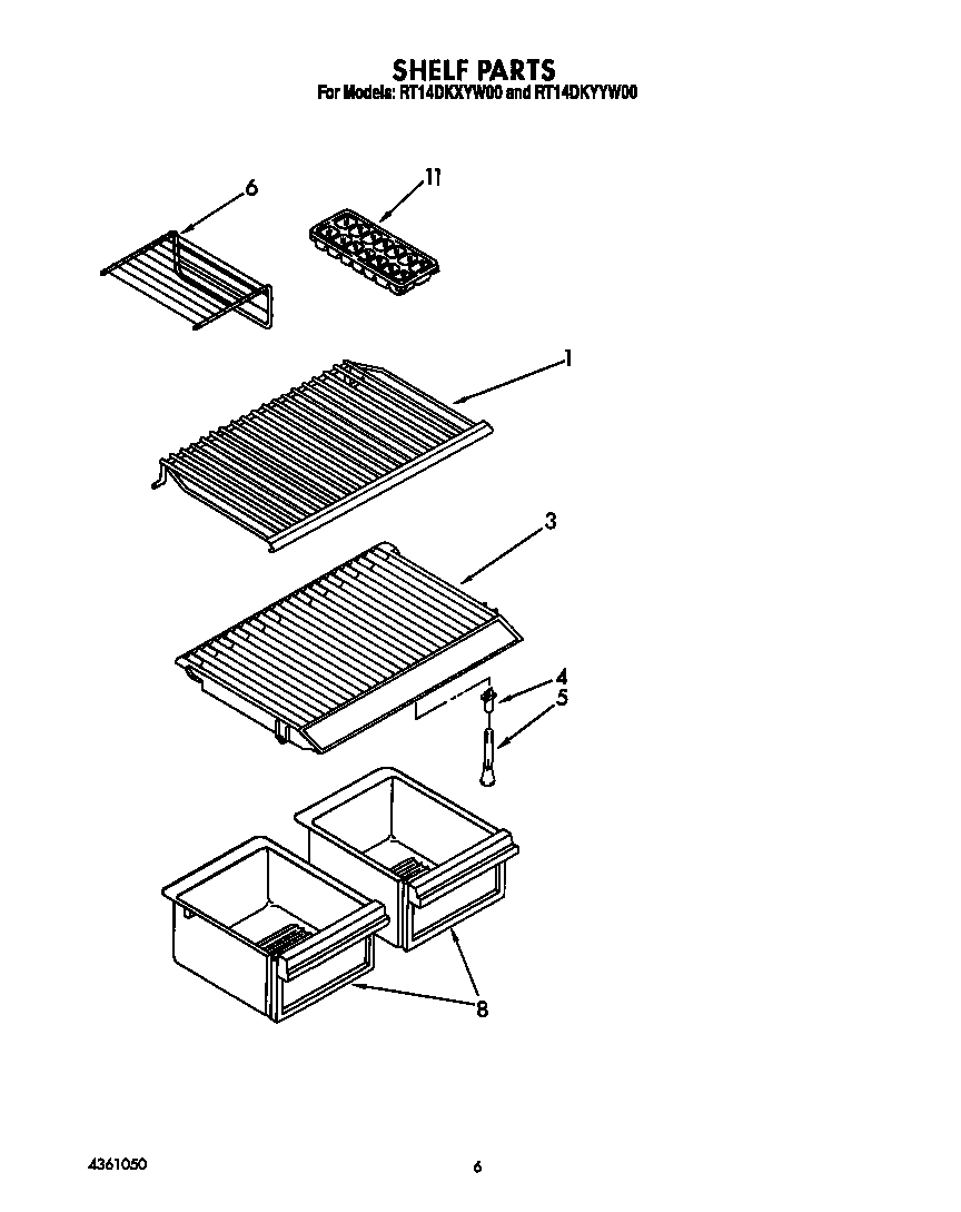 Roper RT14DKXYW00 shelf diagram
