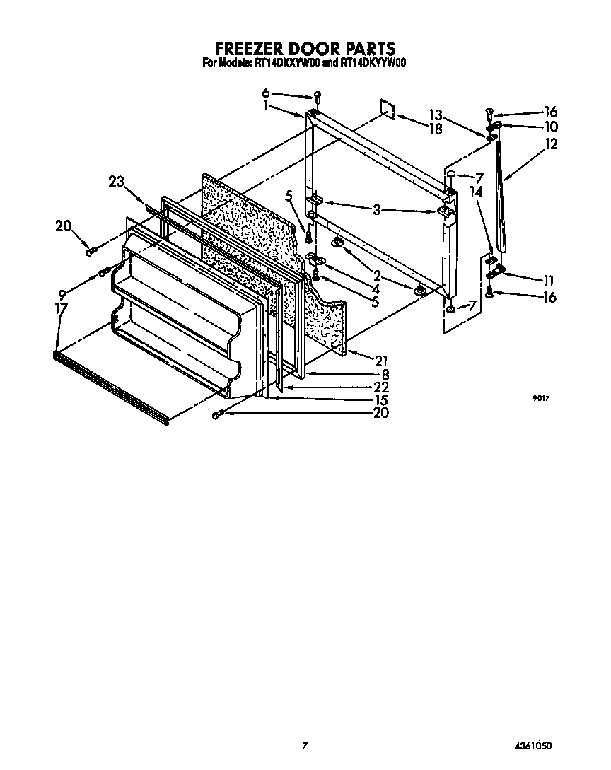 Roper RT14DKXYW00 freezer door diagram