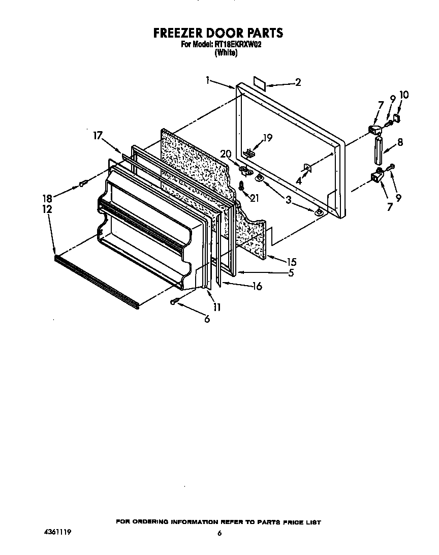 Roper RT18EKRXW02 freezer door diagram