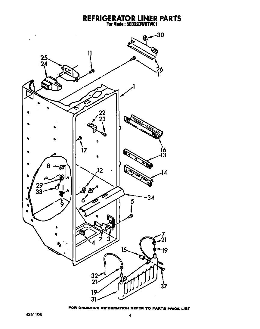 Whirlpool 3ED22DWXTW01 refrigerator liner diagram