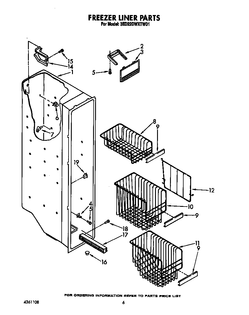 Whirlpool 3ED22DWXTW01 freezer liner diagram