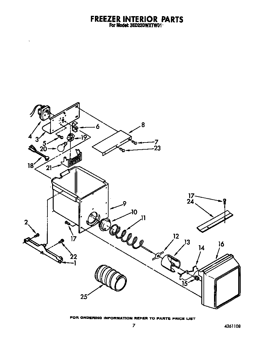Whirlpool 3ED22DWXTW01 freezer interior diagram