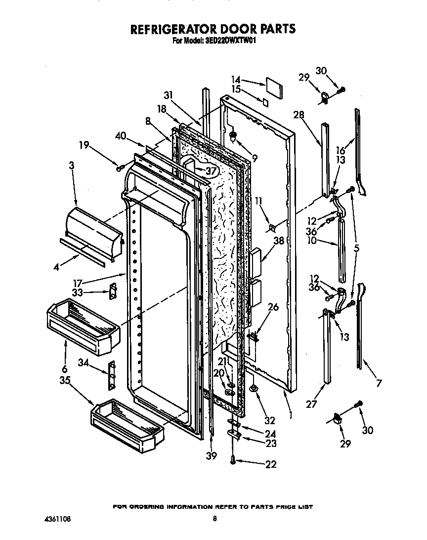 Whirlpool 3ED22DWXTW01 refrigerator door diagram
