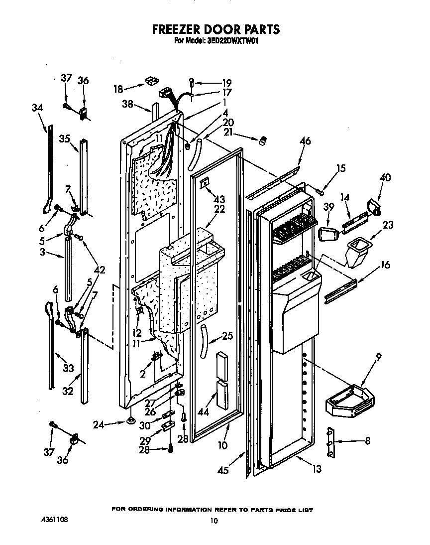 Whirlpool 3ED22DWXTW01 freezer door diagram