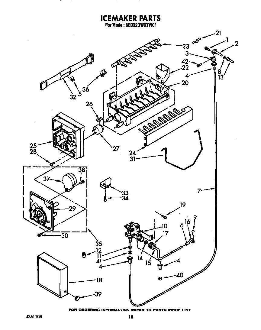Whirlpool 3ED22DWXTW01 icemaker diagram