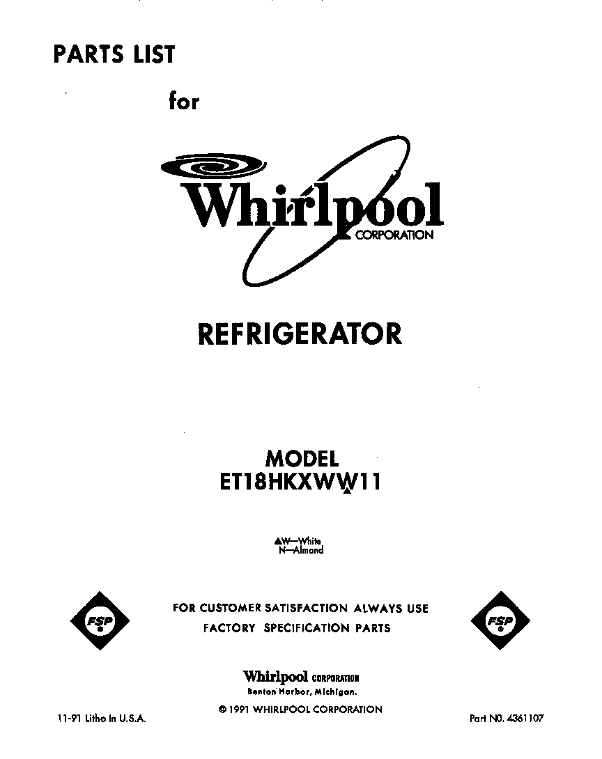 Whirlpool ET18HKXWW11 front cover diagram
