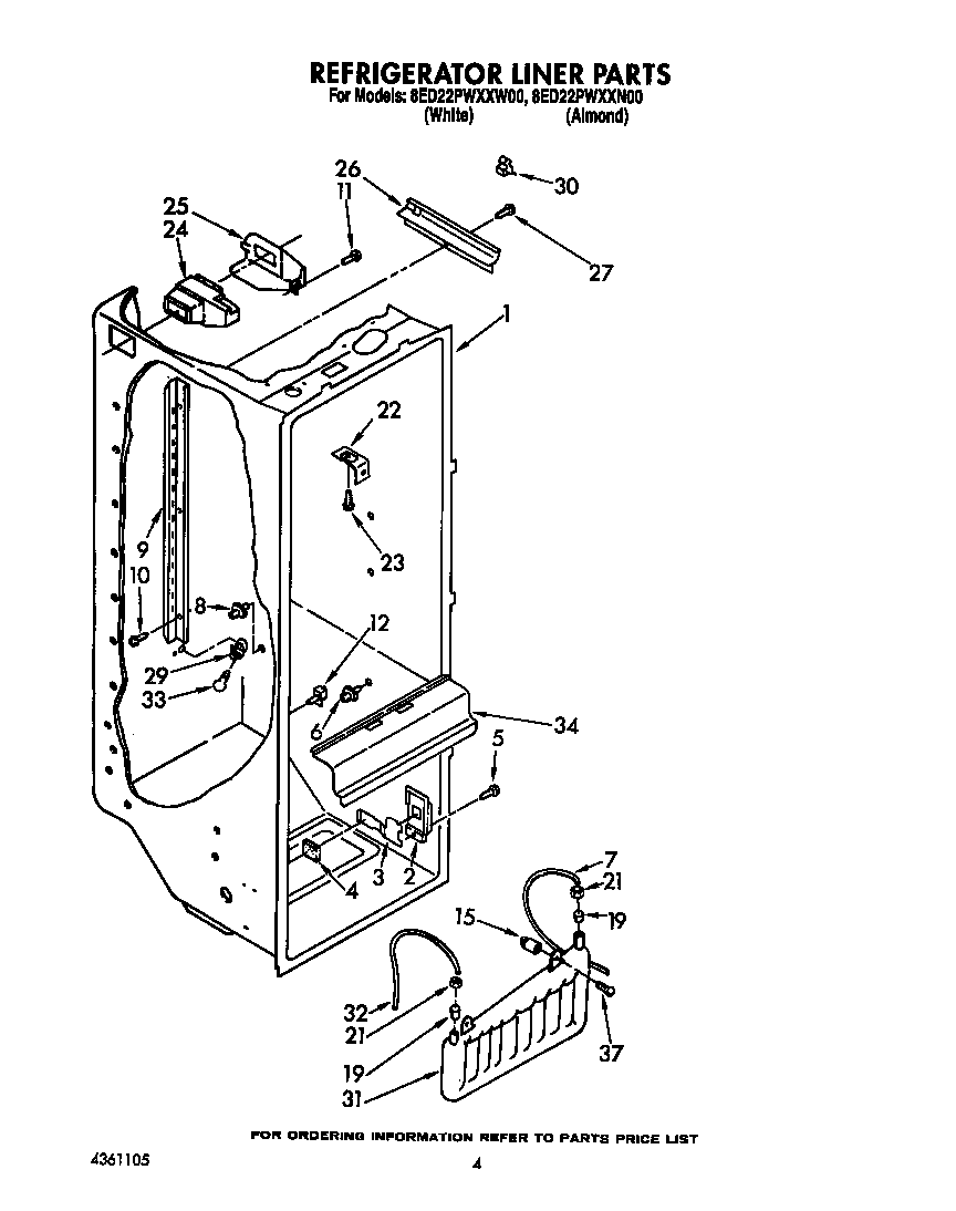 Whirlpool 8ED22PWXXW00 refrigerator liner diagram