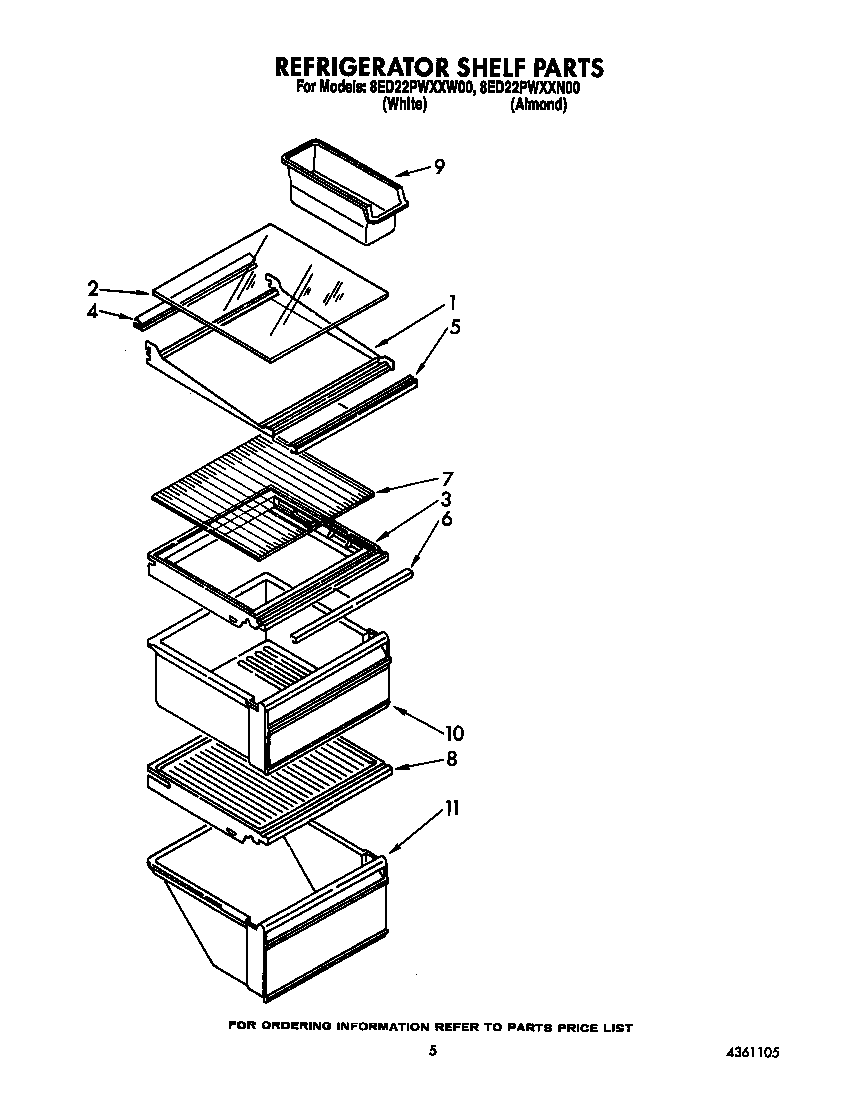 Whirlpool 8ED22PWXXW00 refrigerator shelf diagram