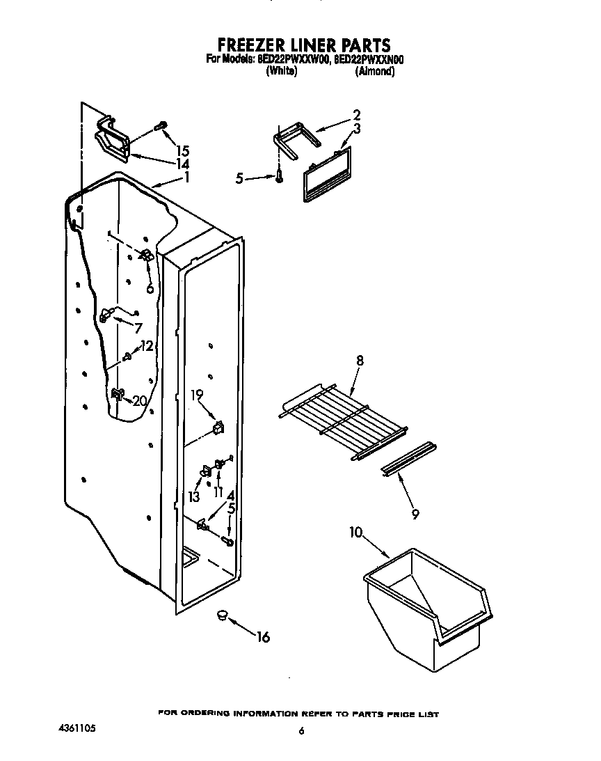 Whirlpool 8ED22PWXXW00 freezer liner diagram