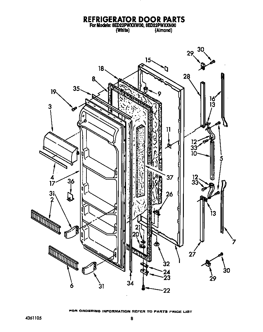 Whirlpool 8ED22PWXXW00 refrigerator door diagram