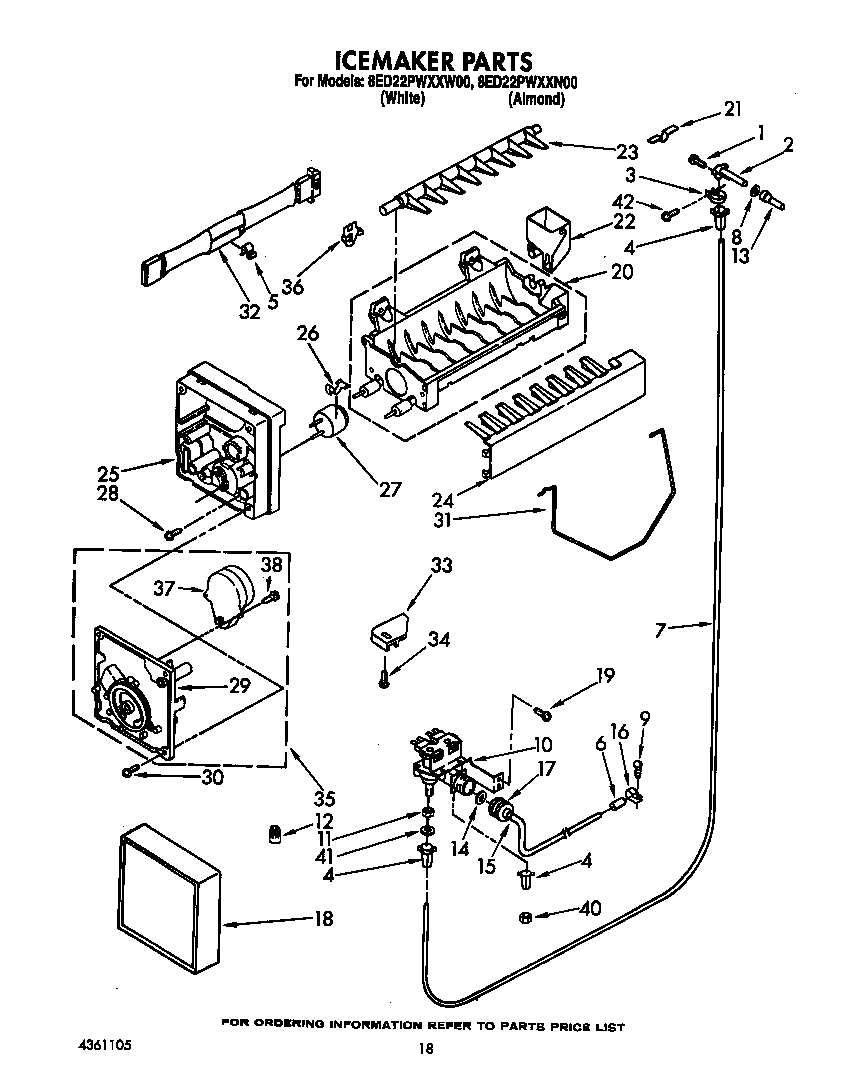 Whirlpool 8ED22PWXXW00 icemaker diagram