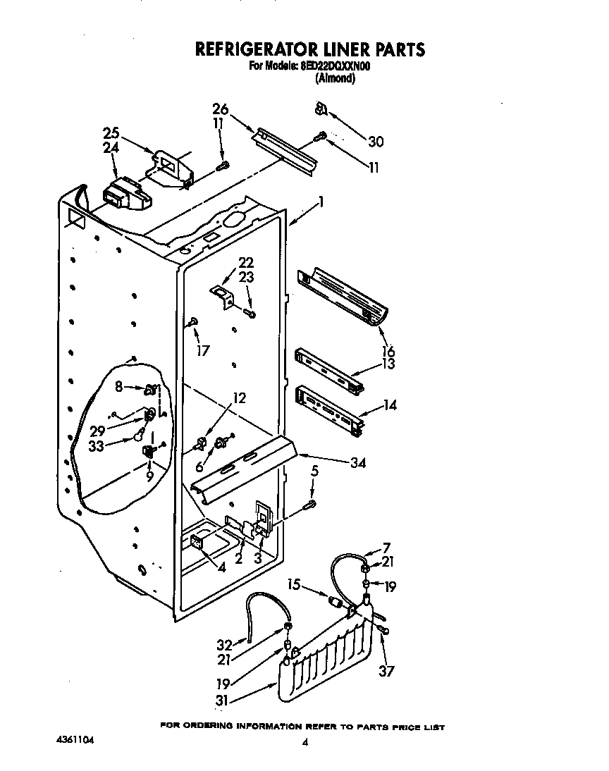 Whirlpool 8ED22DQXXN00 refrigerator liner diagram