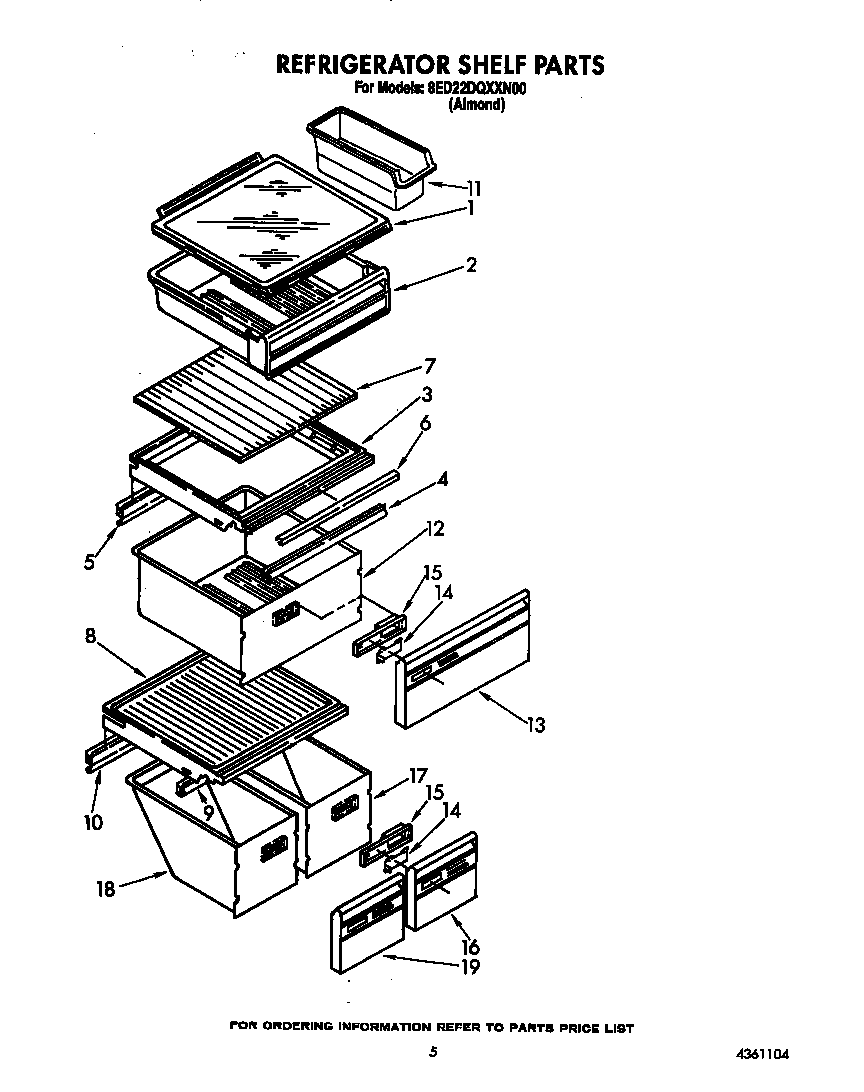 Whirlpool 8ED22DQXXN00 refrigerator shelf diagram