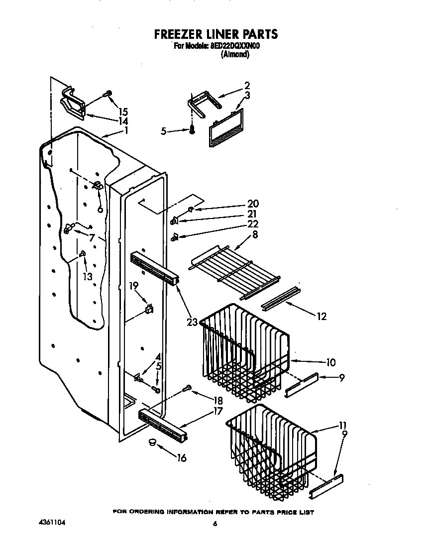Whirlpool 8ED22DQXXN00 freezer liner diagram