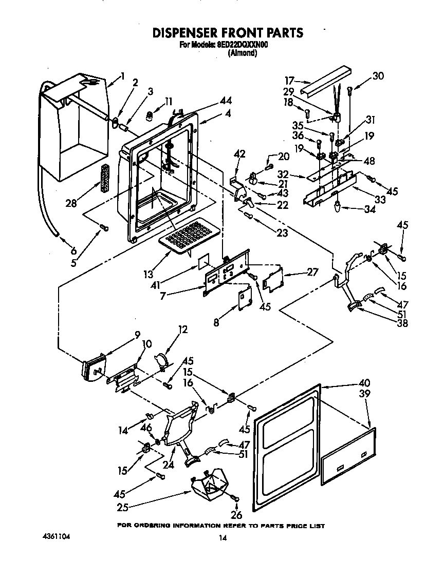 Whirlpool 8ED22DQXXN00 dispenser front diagram