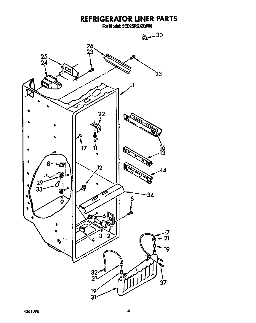 Whirlpool 3ED25RQXXW00 refrigerator liner diagram