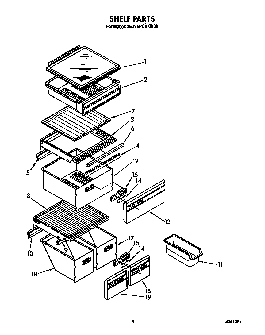 Whirlpool 3ED25RQXXW00 shelf diagram