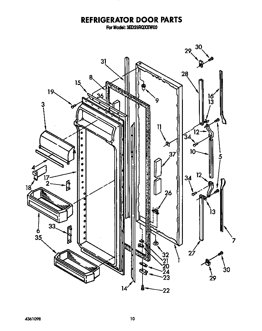 Whirlpool 3ED25RQXXW00 refrigerator door diagram