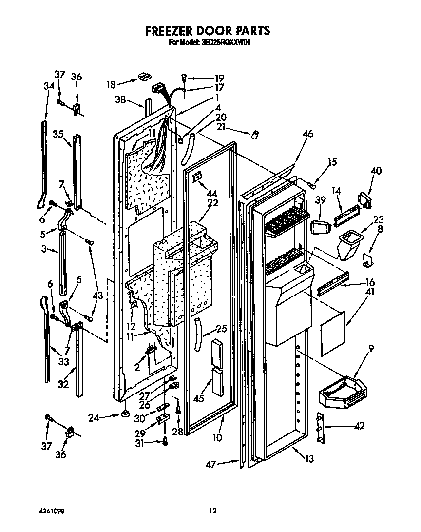 Whirlpool 3ED25RQXXW00 freezer door diagram
