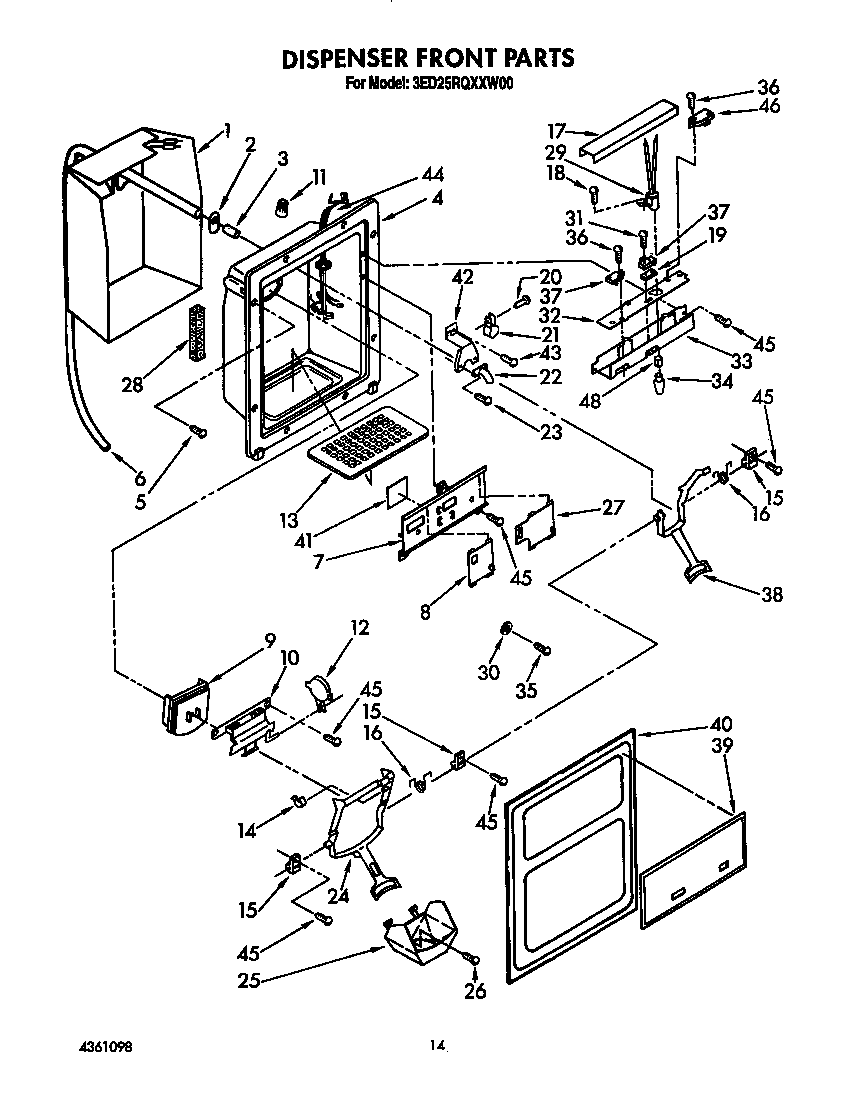 Whirlpool 3ED25RQXXW00 dispenser front diagram