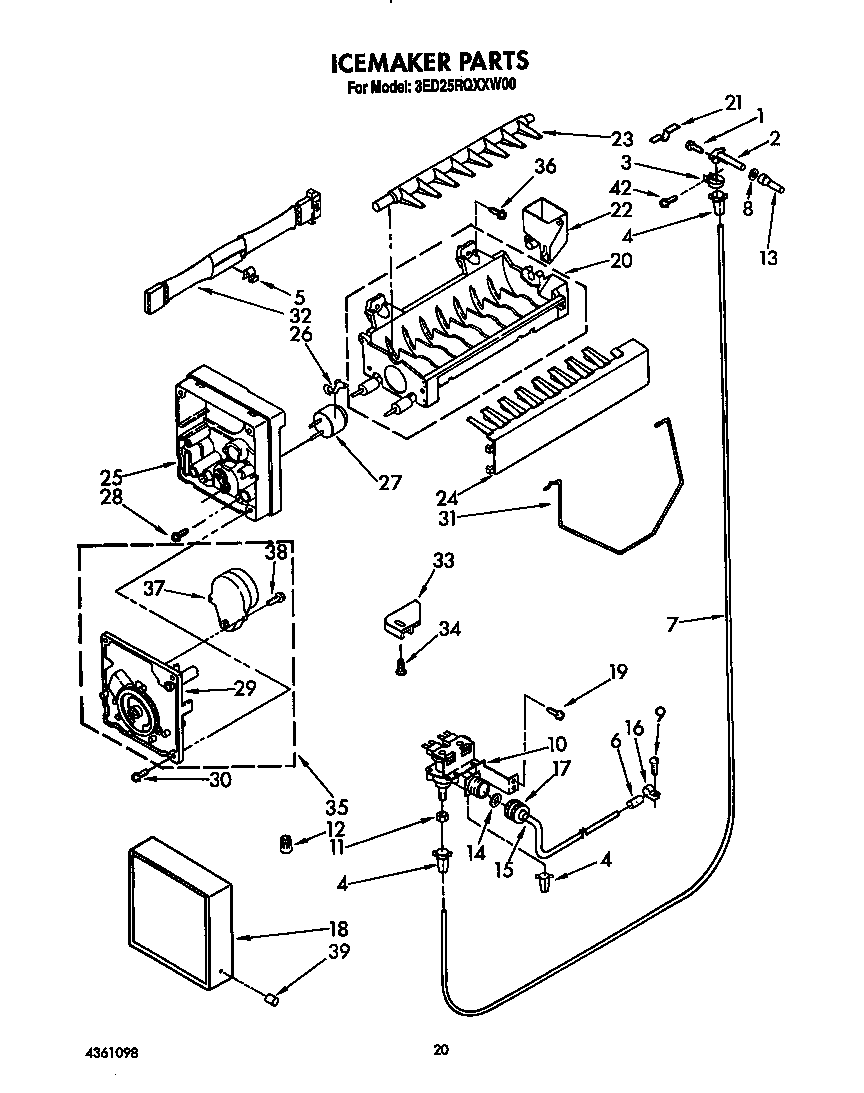 Whirlpool 3ED25RQXXW00 icemaker diagram