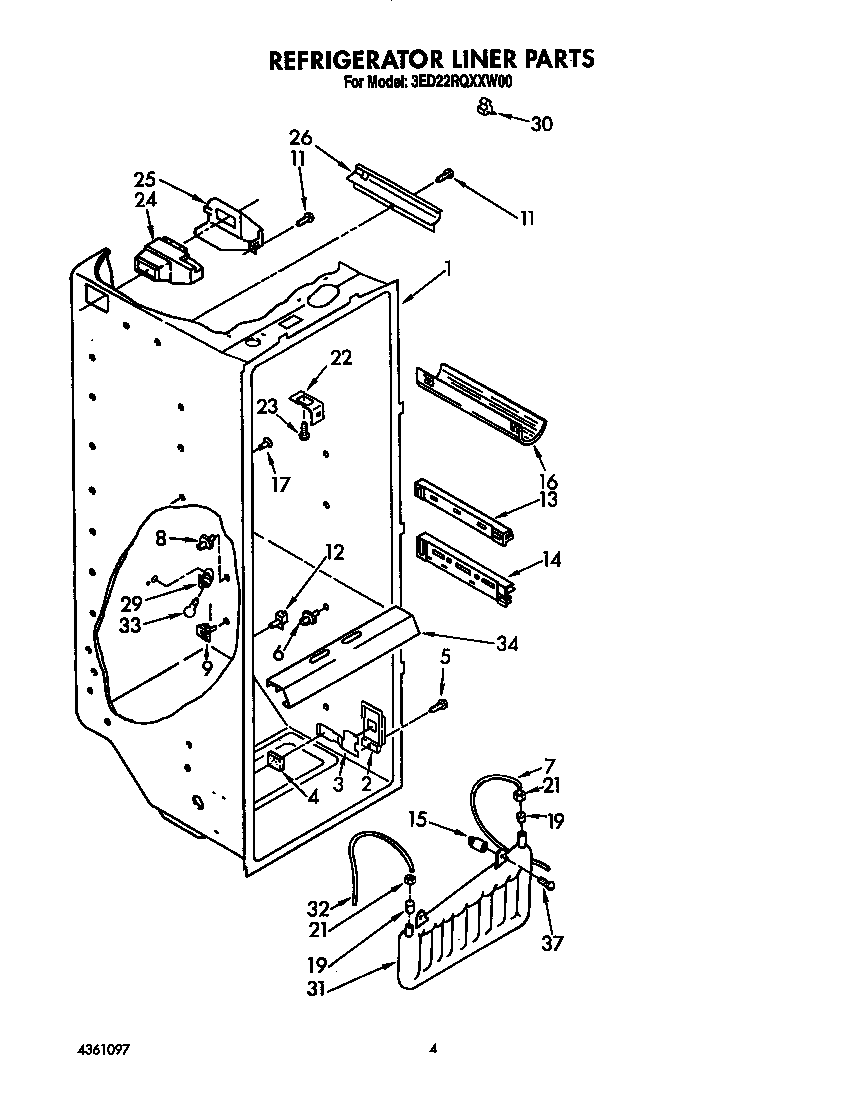 Whirlpool 3ED22RQXXW00 refrigerator liner diagram