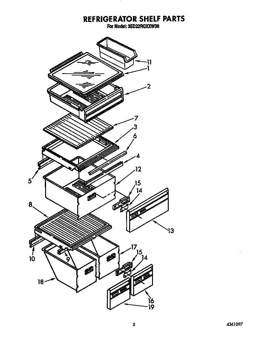 Whirlpool 3ED22RQXXW00 refrigerator shelf diagram