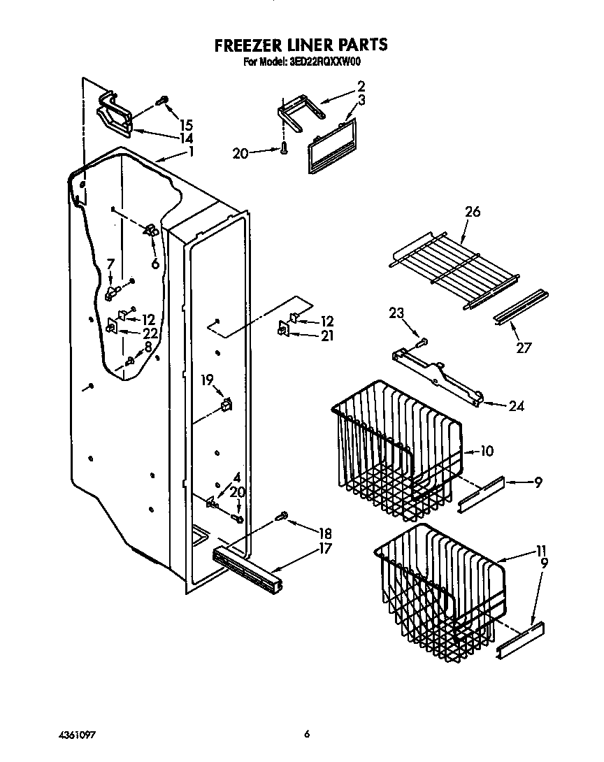 Whirlpool 3ED22RQXXW00 freezer liner diagram