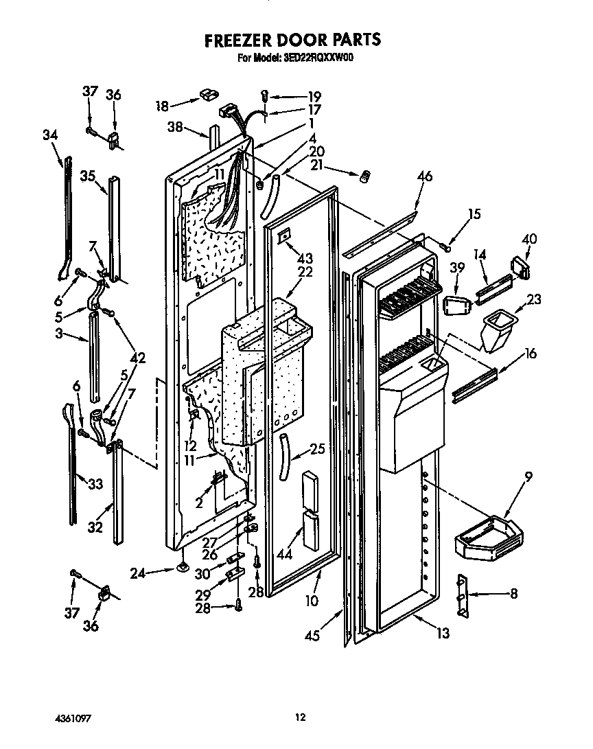 Whirlpool 3ED22RQXXW00 freezer door diagram
