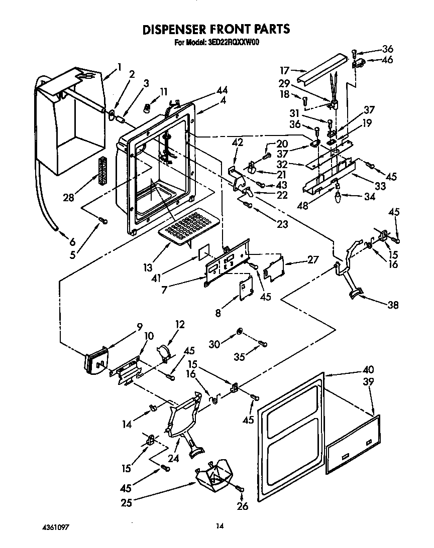 Whirlpool 3ED22RQXXW00 dispenser front diagram