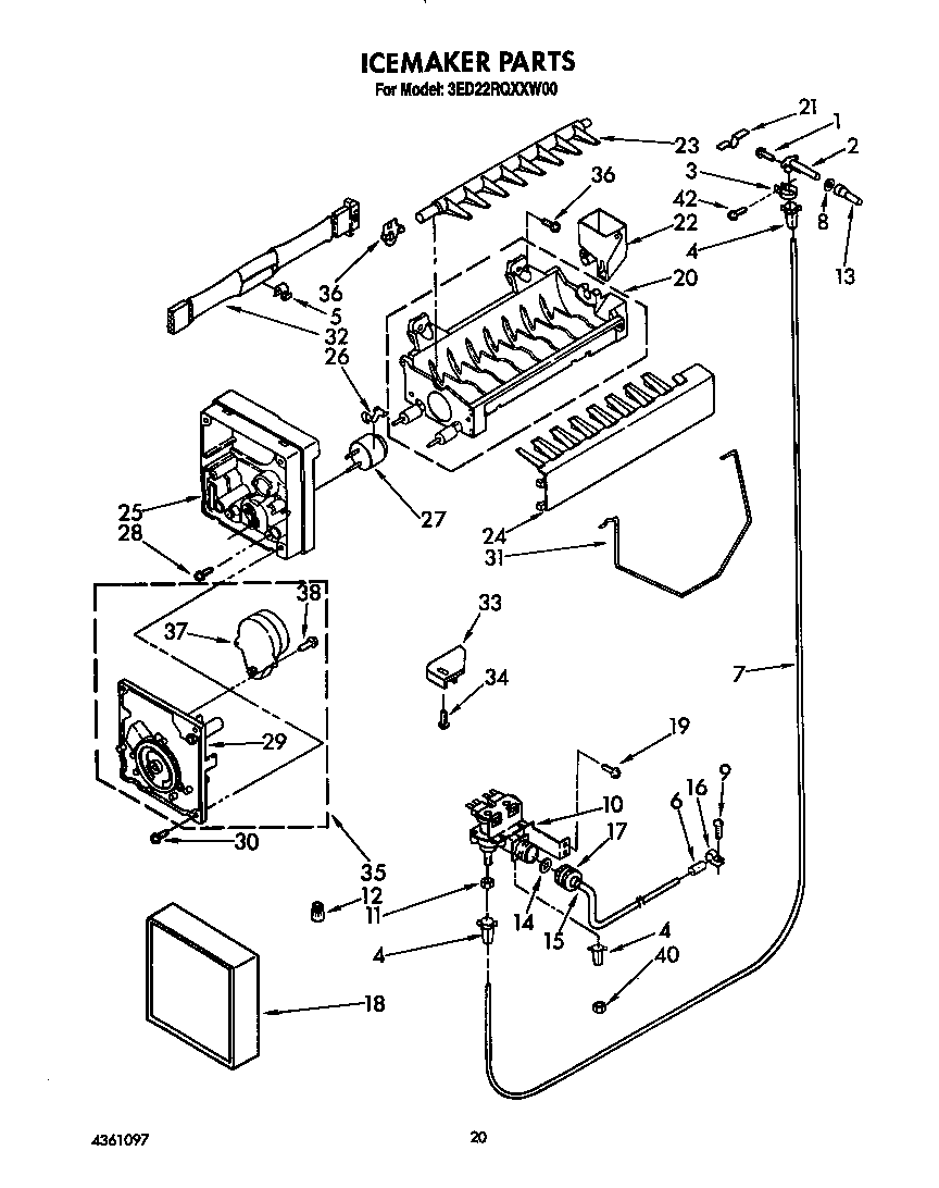 Whirlpool 3ED22RQXXW00 icemaker diagram