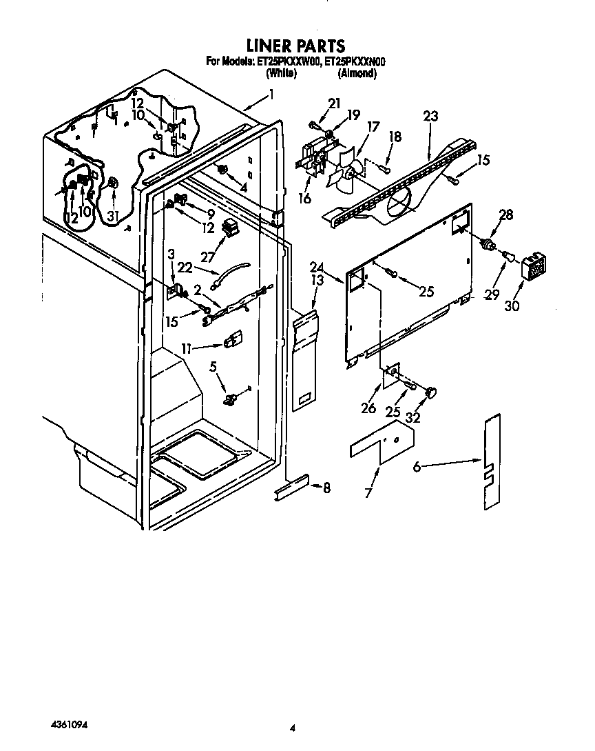 Whirlpool ET25PKXXW00 liner diagram